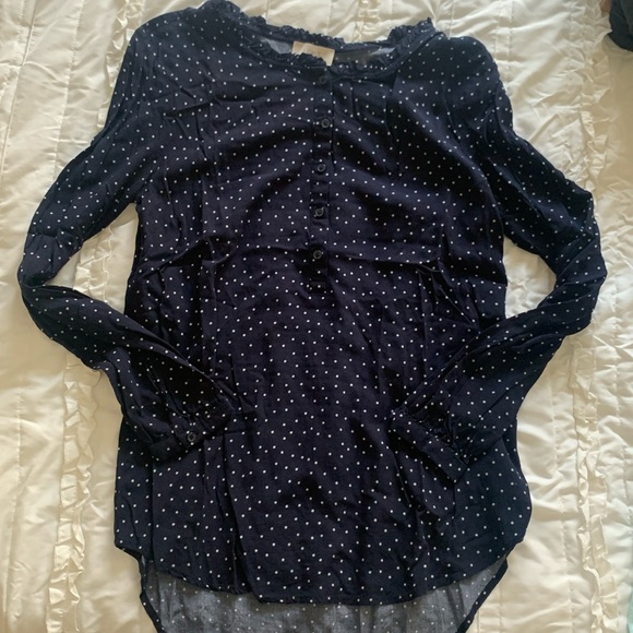 LOFT NAVY POLKA DOT BLOUSE - Picture 1 of 2